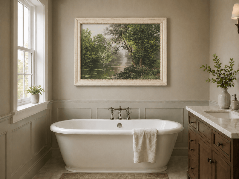Landscape Oil Painting - River Water Lilies