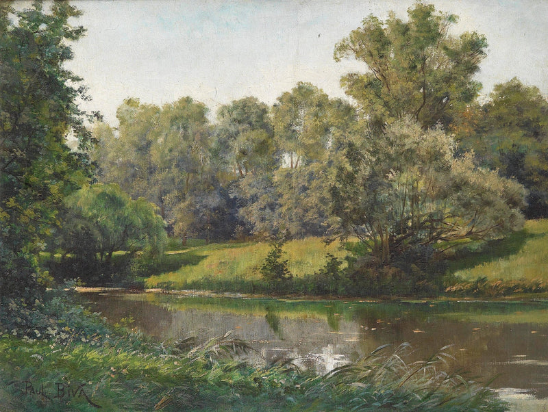 Landscape Oil Painting - River & Woodland, Lush Greenery, Reflected Light - Oil Painting Haven