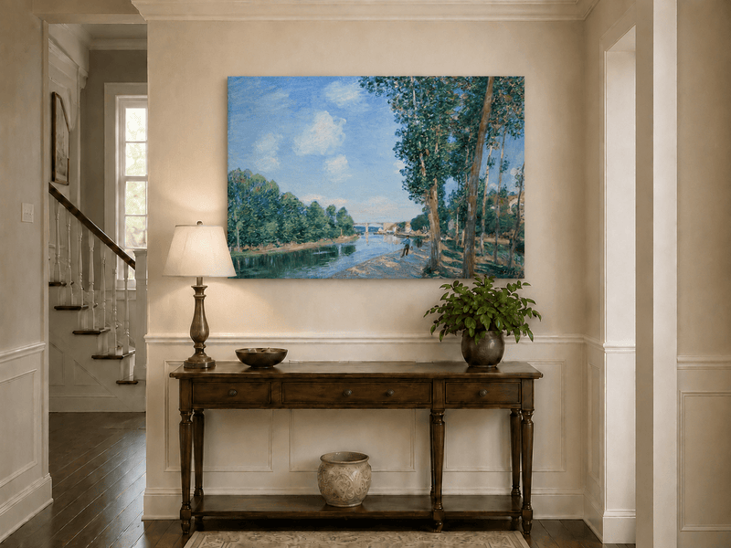 Riverbank path landscape painting shown as decorative oil wall art.