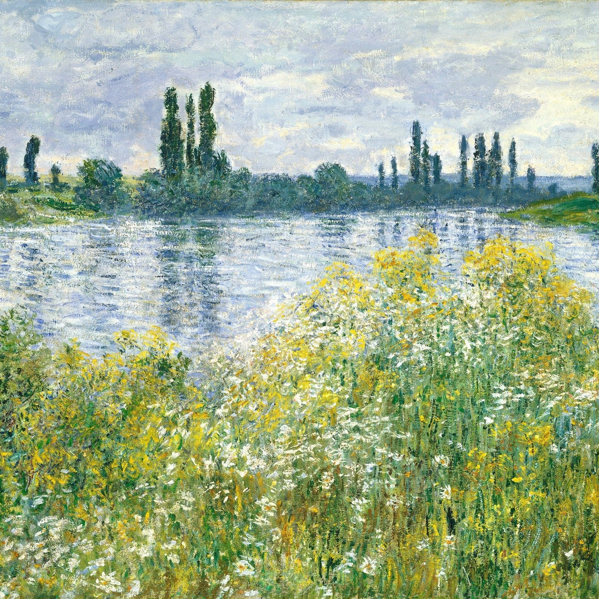 Landscape Oil Painting - Riverbank Wildflowers Impression - Oil Painting Haven