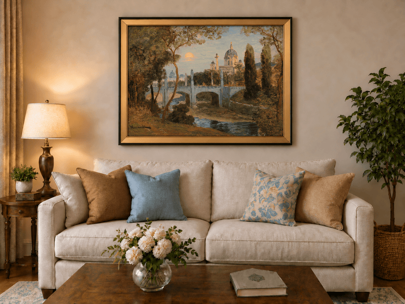 Peinture à l'huile de paysage - Gouffre rocheux spectaculaire avec personnages