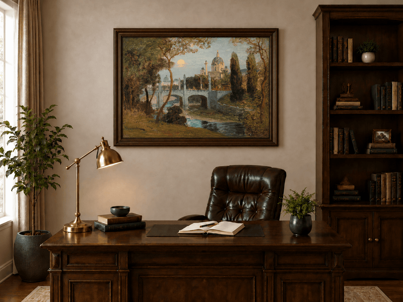Peinture à l'huile de paysage - Gouffre rocheux spectaculaire avec personnages