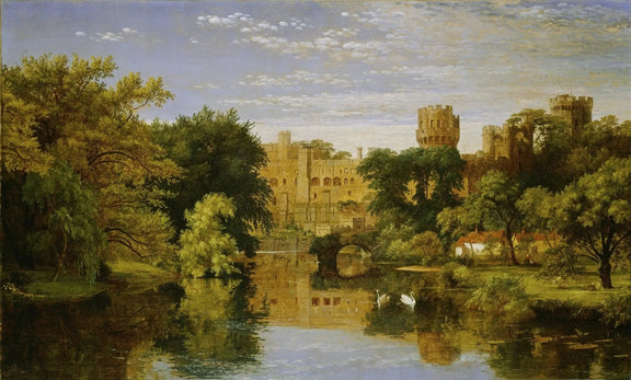 Landscape Oil Painting - Riverside Castle with Swans & Greenery - Oil Painting Haven