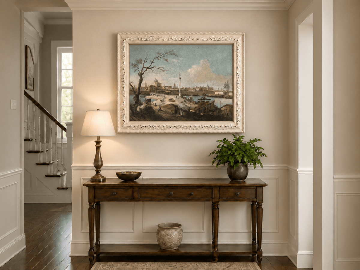 Landscape Oil Painting - Riverside City Quay