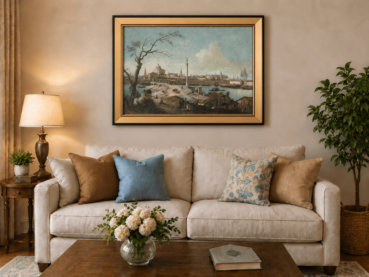 Landscape Oil Painting - Riverside City Quay