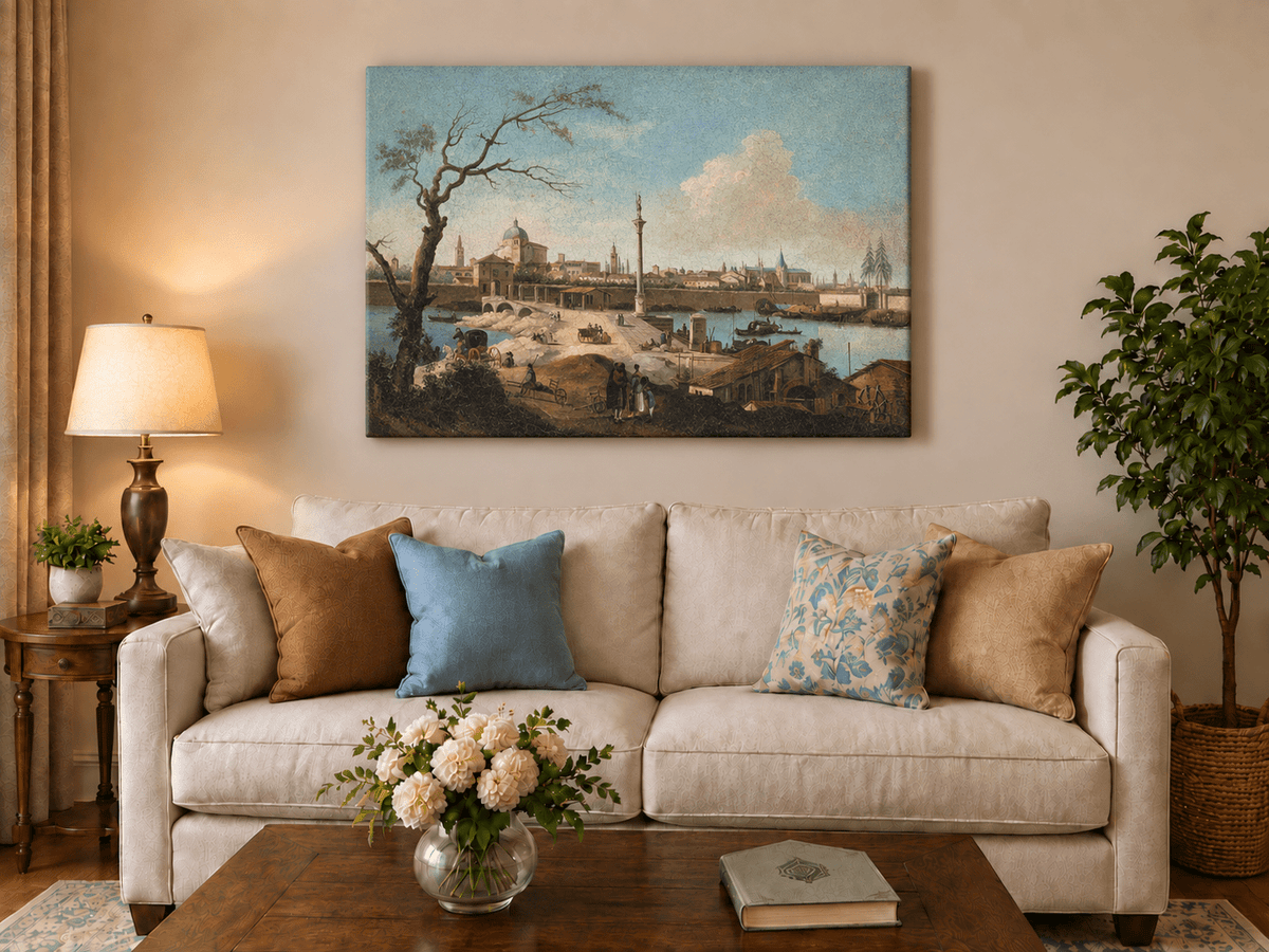Landscape Oil Painting - Riverside City Quay