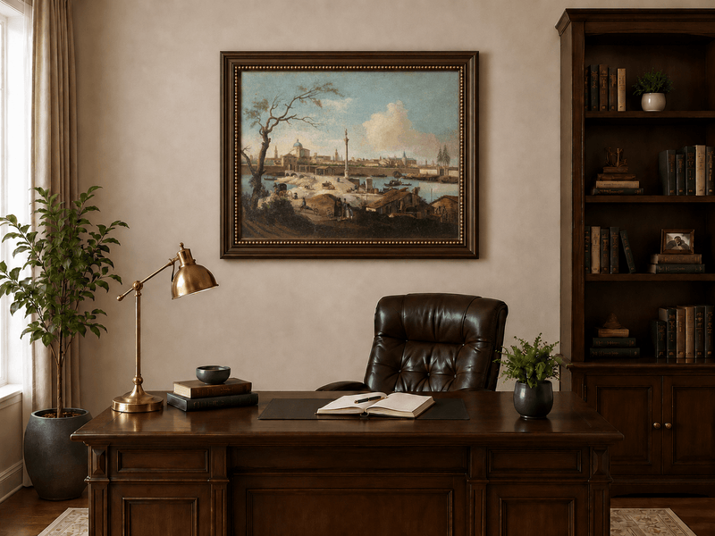 Landscape Oil Painting - Riverside City Quay