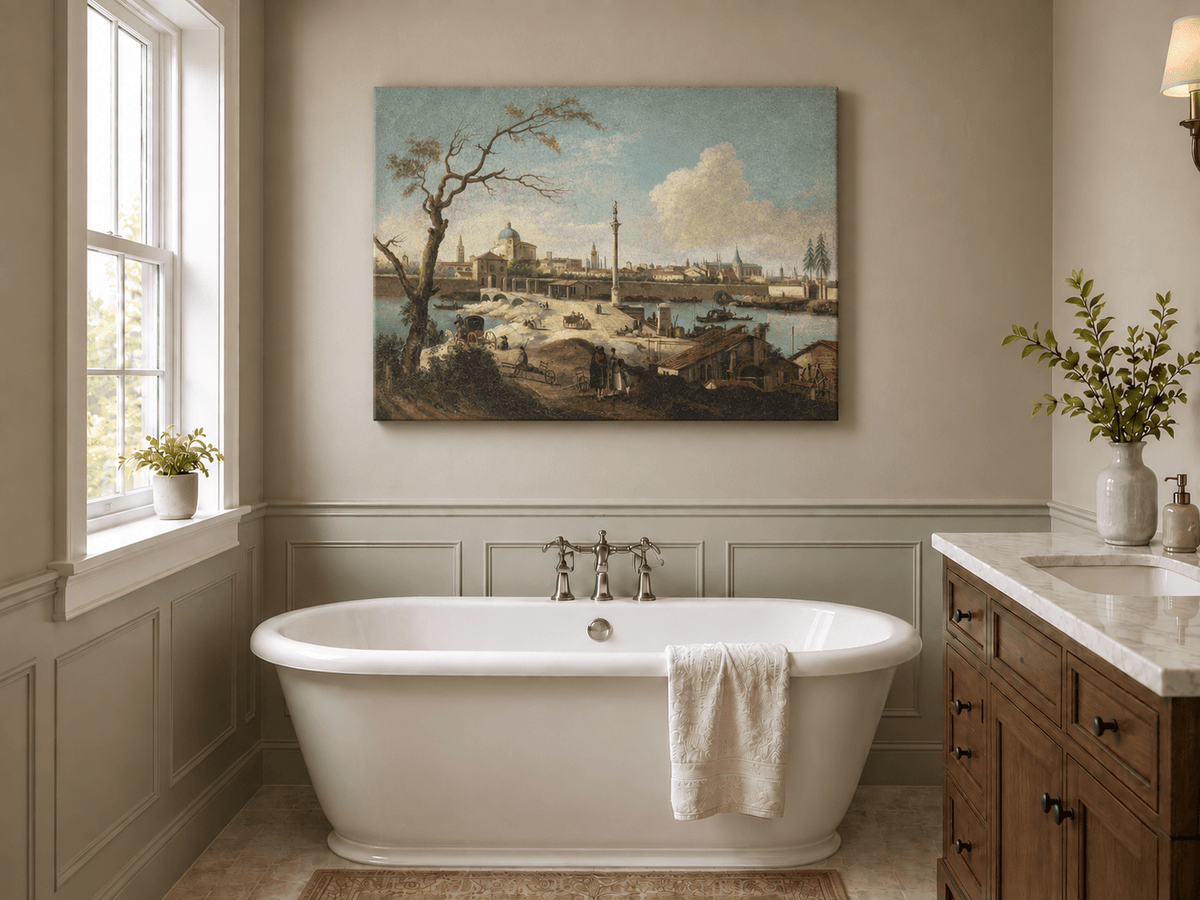 Landscape Oil Painting - Riverside City Quay