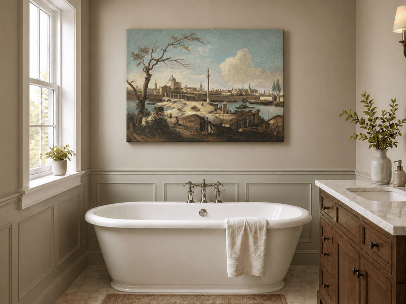 Landscape Oil Painting - Riverside City Quay