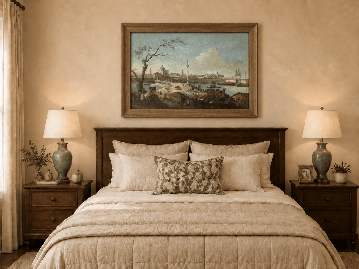 Landscape Oil Painting - Riverside City Quay