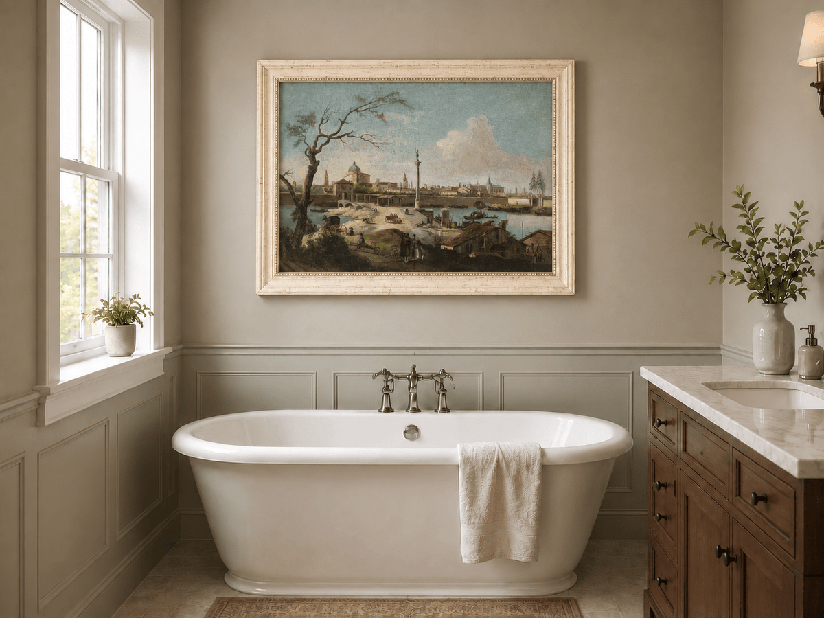 Landscape Oil Painting - Riverside City Quay