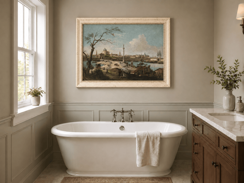 Landscape Oil Painting - Riverside City Quay