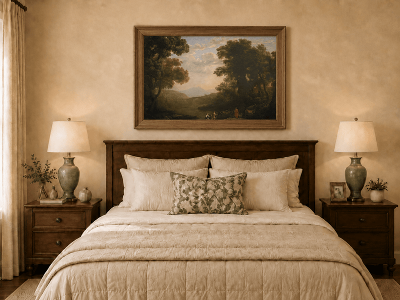 Landscape Oil Painting - Riverside Figures & Cattle