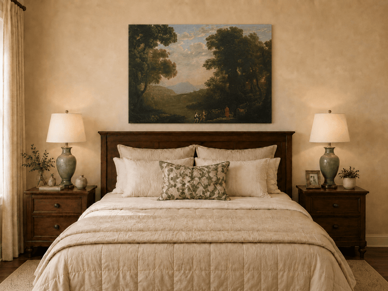 Landscape Oil Painting - Riverside Figures & Cattle