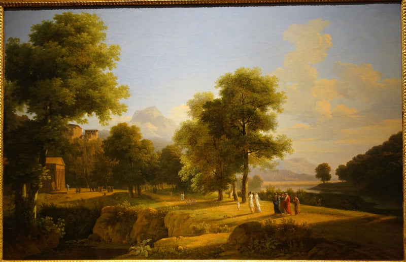 Hand-painted riverside grove with classical figures landscape oil painting on canvas
