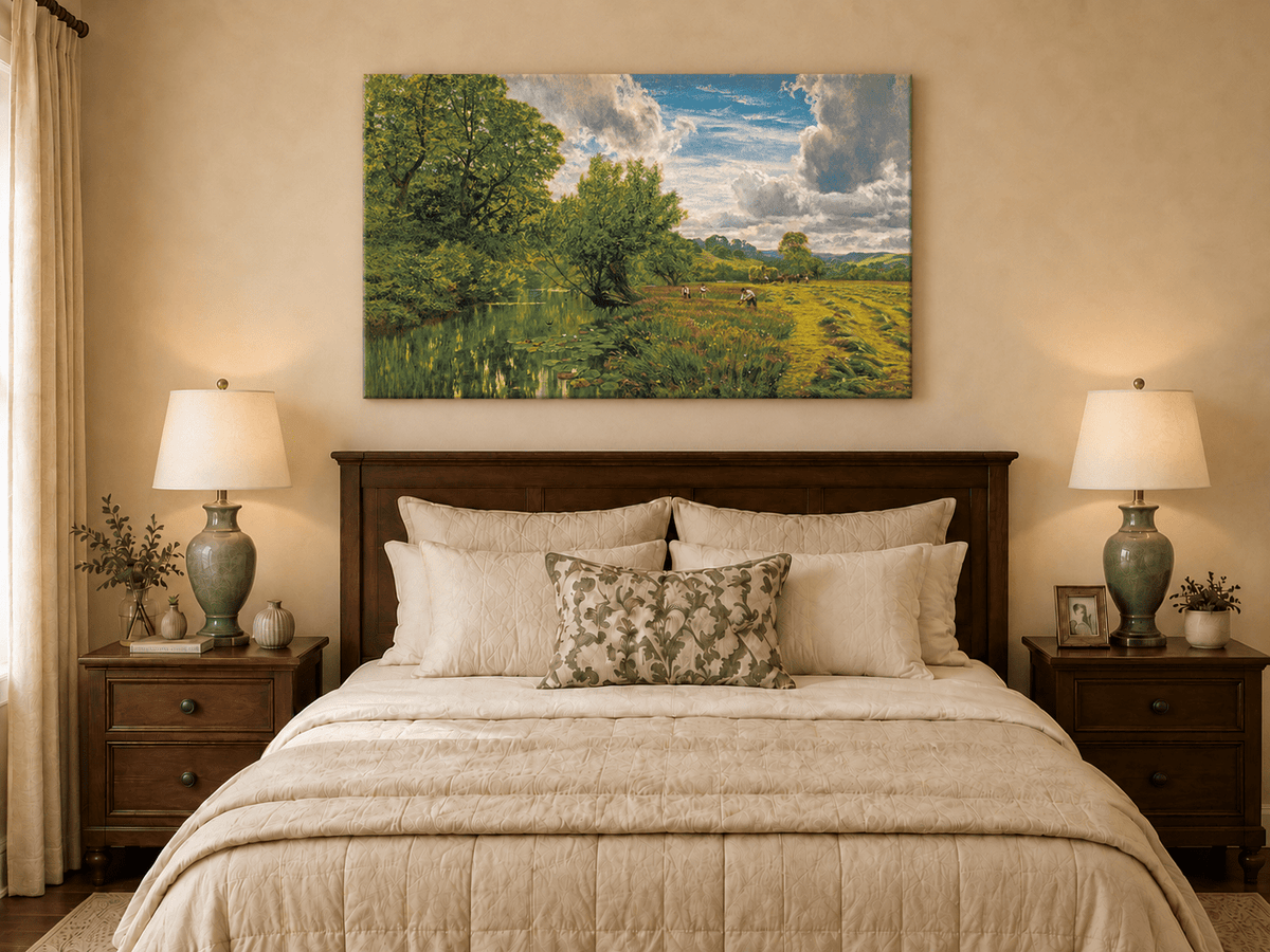 Peinture à l'huile de paysage - Gouffre rocheux spectaculaire avec personnages
