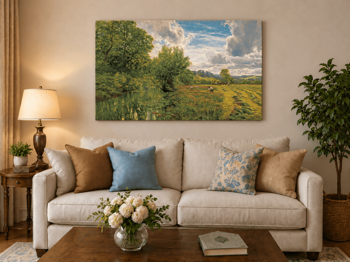 Peinture à l'huile de paysage - Gouffre rocheux spectaculaire avec personnages