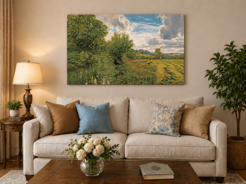 Peinture à l'huile de paysage - Gouffre rocheux spectaculaire avec personnages