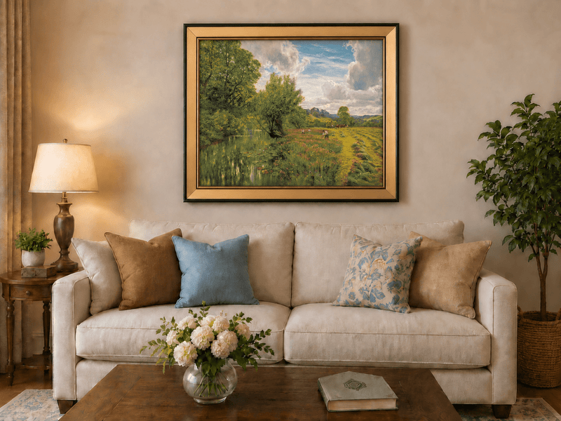 Peinture à l'huile de paysage - Gouffre rocheux spectaculaire avec personnages