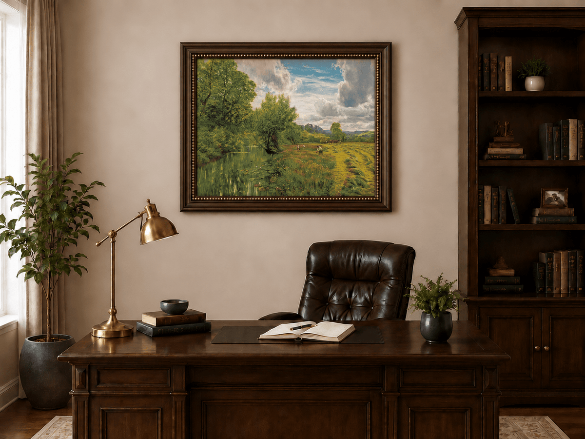 Peinture à l'huile de paysage - Gouffre rocheux spectaculaire avec personnages