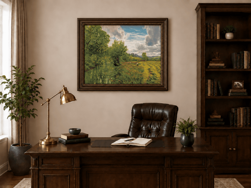 Peinture à l'huile de paysage - Gouffre rocheux spectaculaire avec personnages