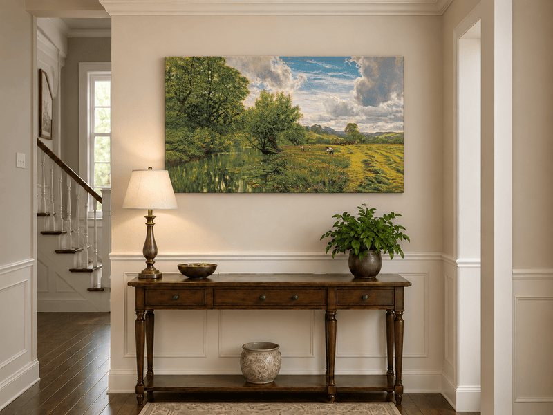 Peinture à l'huile de paysage - Gouffre rocheux spectaculaire avec personnages