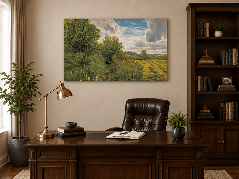 Peinture à l'huile de paysage - Gouffre rocheux spectaculaire avec personnages