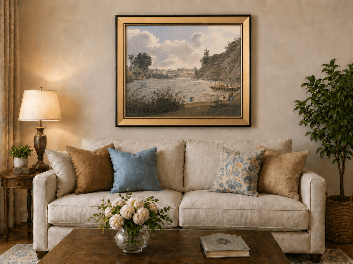 Peinture à l'huile de paysage - Gouffre rocheux spectaculaire avec personnages