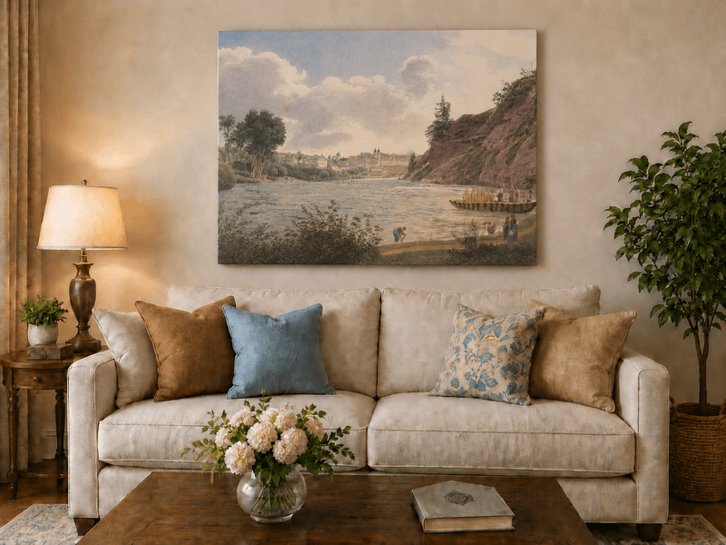 Peinture à l'huile de paysage - Gouffre rocheux spectaculaire avec personnages