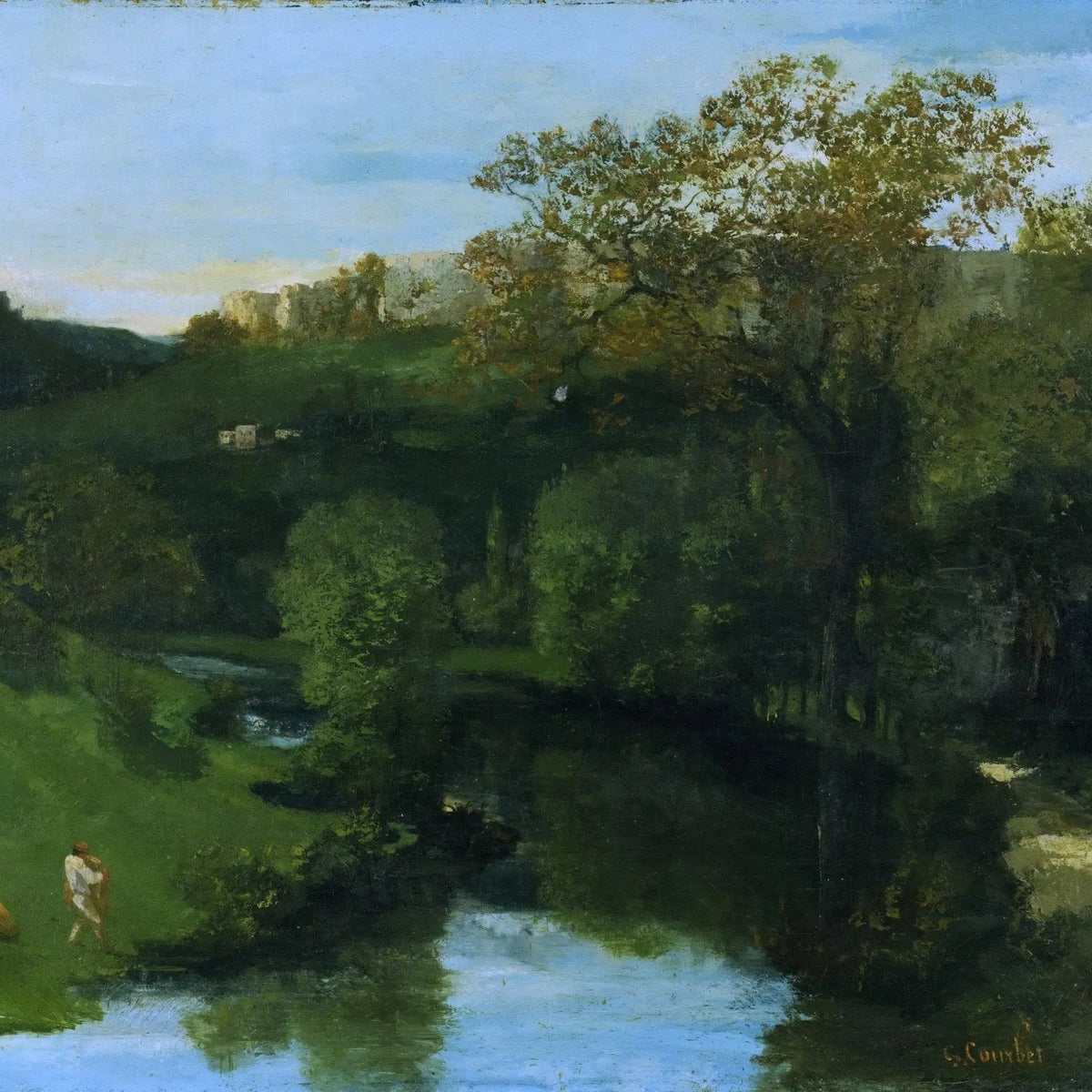 Landscape Oil Painting - Riverside Scene with Figure Wall Art - Oil Painting Haven