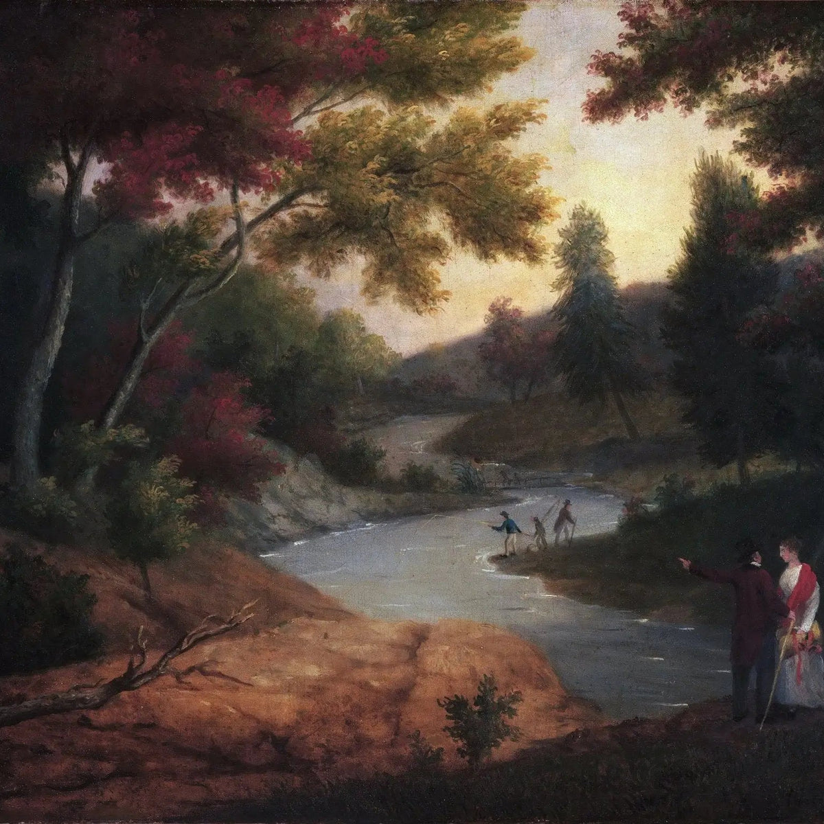 Landscape Oil Painting - Riverside Scene with Figures Wall Art - Oil Painting Haven