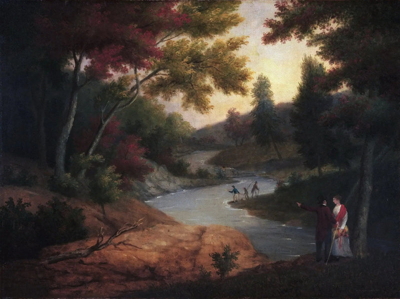 Landscape Oil Painting - Riverside Scene with Figures Wall Art - Oil Painting Haven