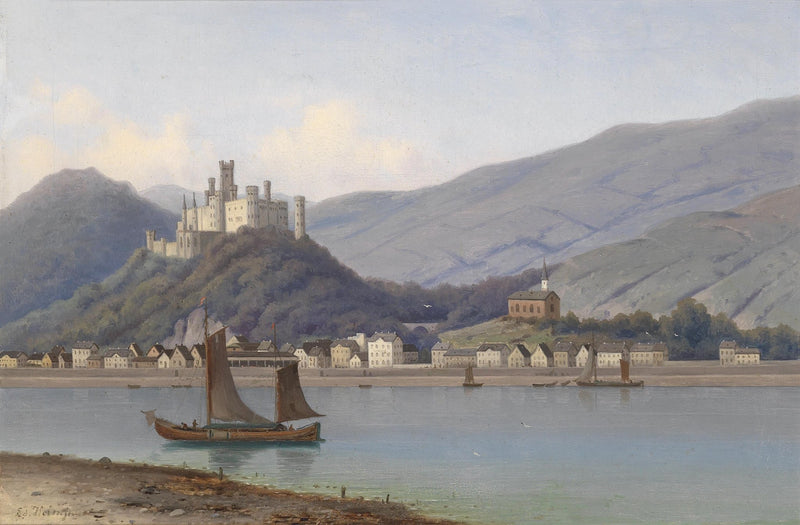 Landscape Oil Painting - Riverside Town & Castle,Sailboats, Church - Oil Painting Haven