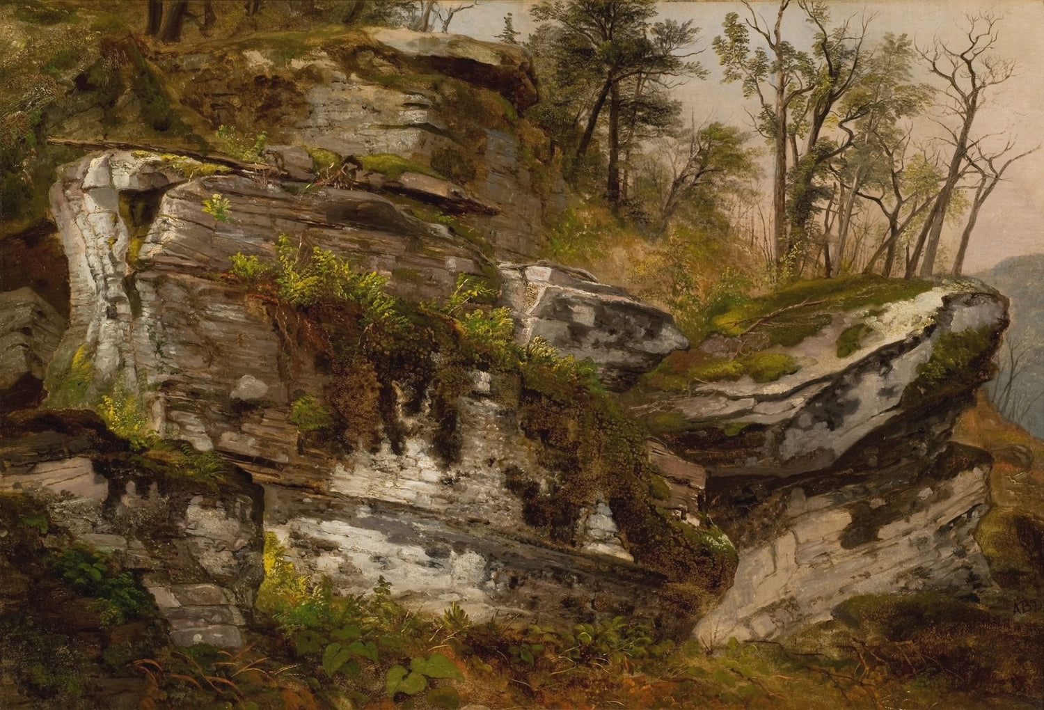 Landscape Oil Painting - Rocky Cliff in a Forest - Oil Painting Haven
