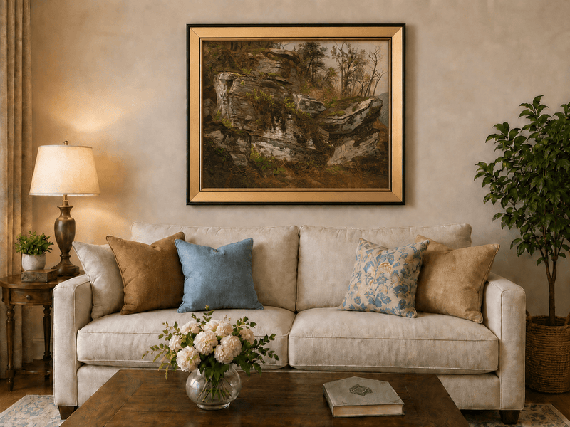 Landscape Oil Painting - Rocky Cliff in a Forest
