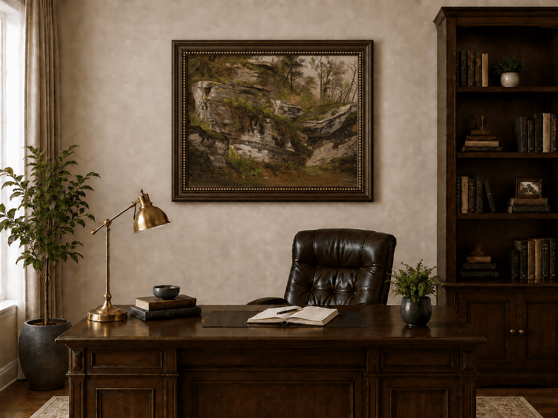 Landscape Oil Painting - Rocky Cliff in a Forest