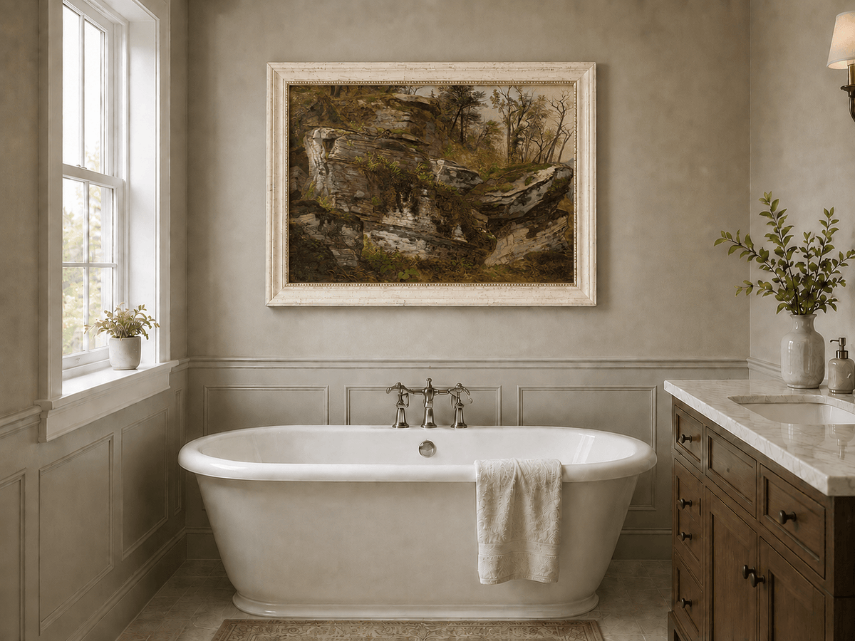 Landscape Oil Painting - Rocky Cliff in a Forest