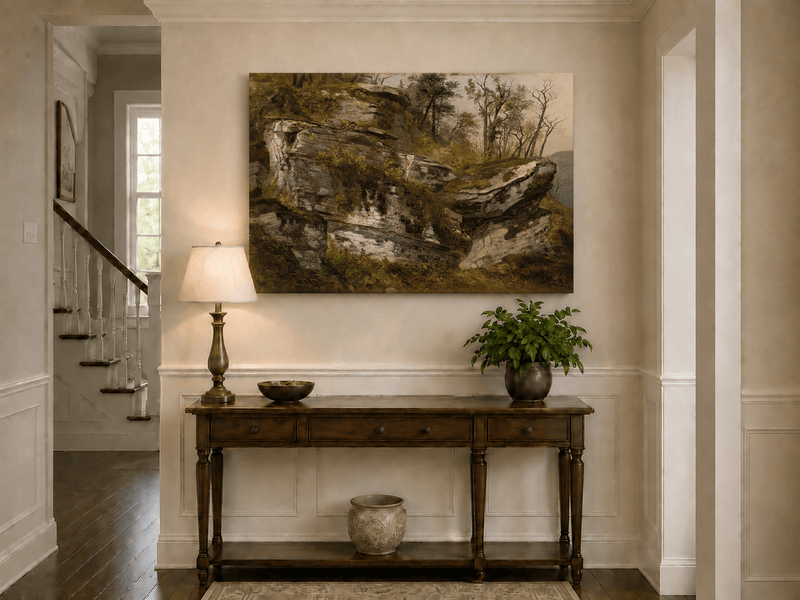 Landscape Oil Painting - Rocky Cliff in a Forest