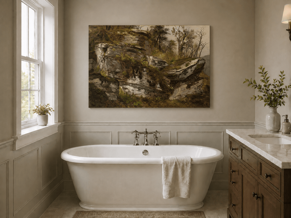 Landscape Oil Painting - Rocky Cliff in a Forest