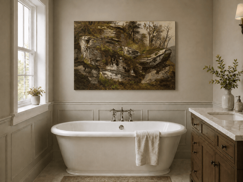 Landscape Oil Painting - Rocky Cliff in a Forest