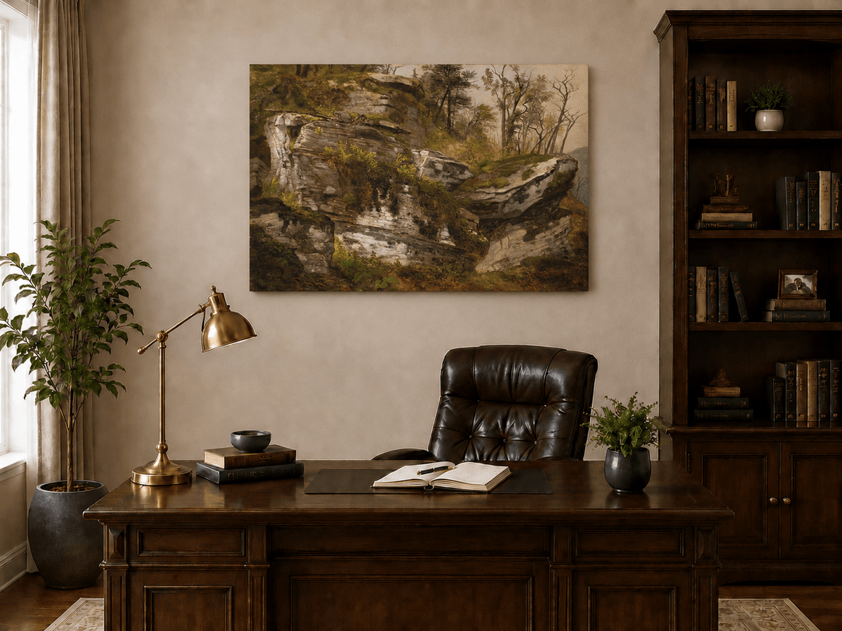 Landscape Oil Painting - Rocky Cliff in a Forest