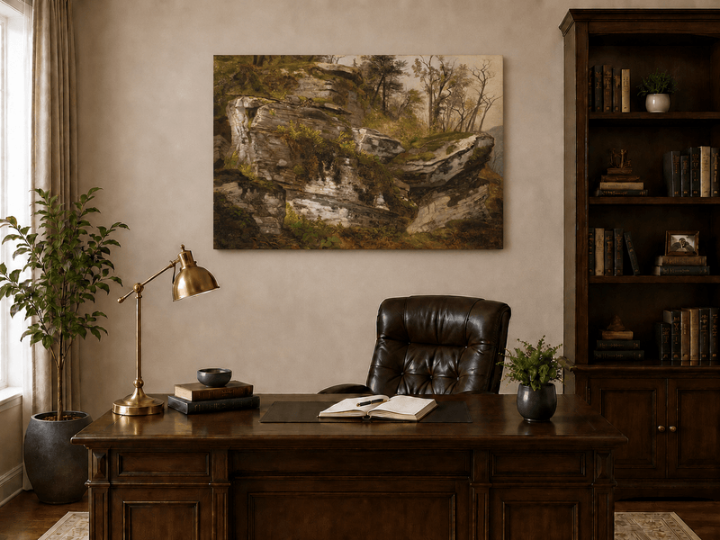 Landscape Oil Painting - Rocky Cliff in a Forest