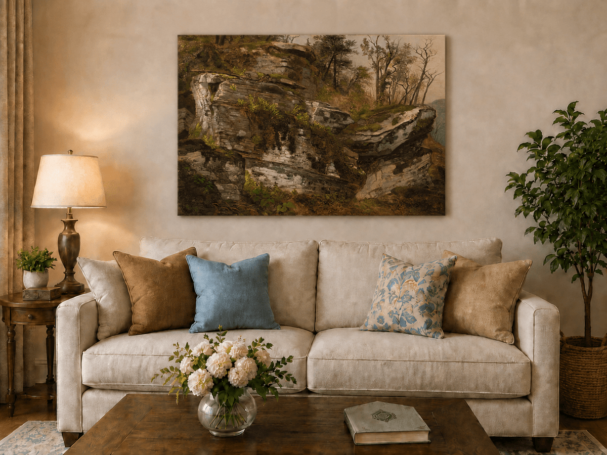 Landscape Oil Painting - Rocky Cliff in a Forest