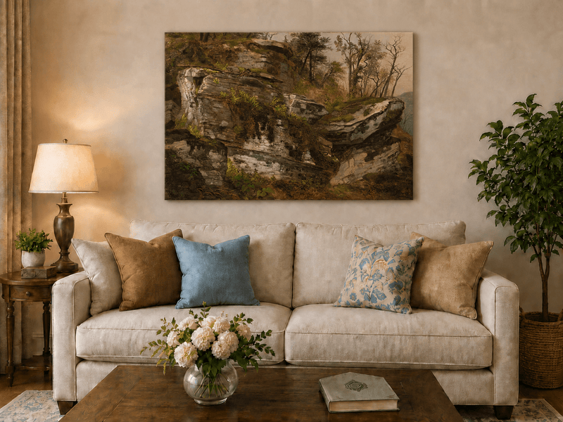 Landscape Oil Painting - Rocky Cliff in a Forest