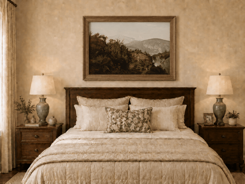 Landscape Oil Painting - Rocky Cliff, Wooded Slopes & Waterfall