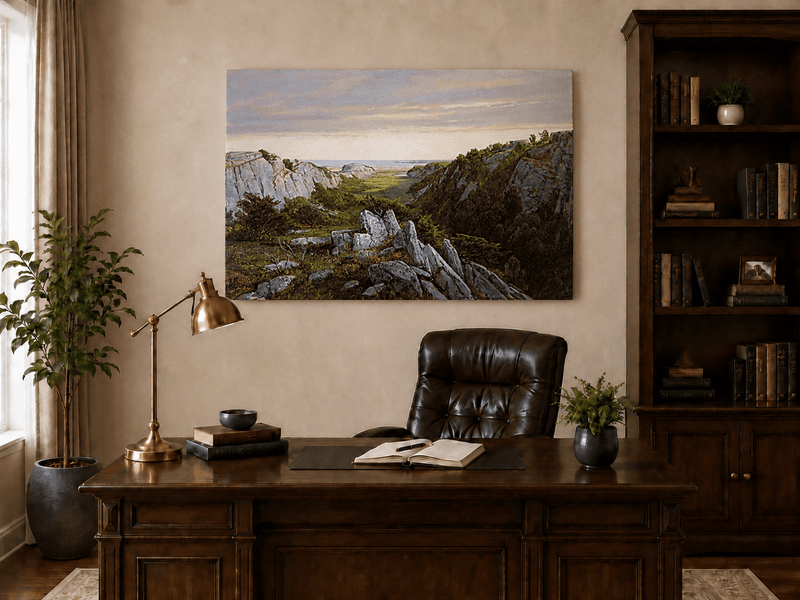 Ölgemälde Landschaft - Felsige Klippen, Talwiese & Küste