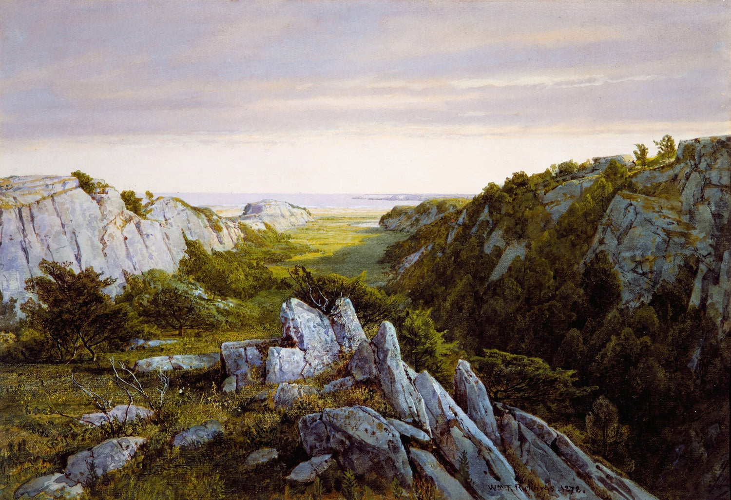 Landscape Oil Painting - Rocky Cliffs, Valley Meadow & Coastal View - Oil Painting Haven