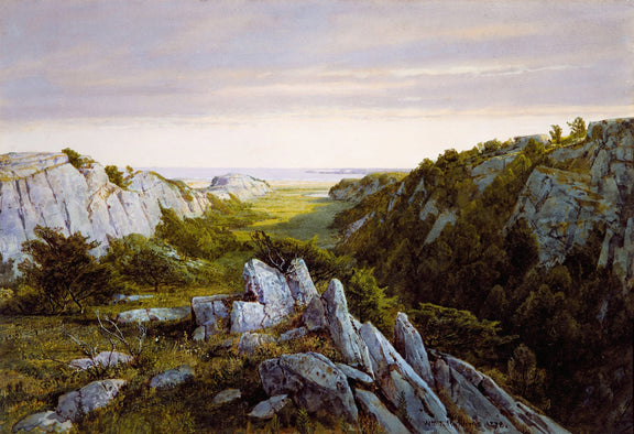 Landscape Oil Painting - Rocky Cliffs, Valley Meadow & Coastal View - Oil Painting Haven