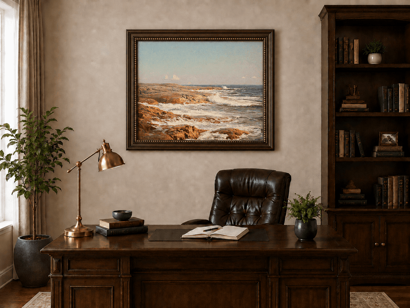 Landscape Oil Painting - Rocky Coastline, Breaking Waves