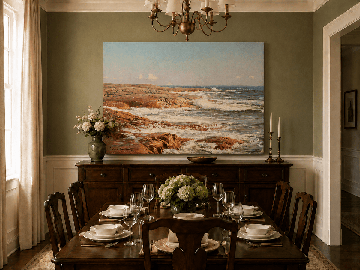 Landscape Oil Painting - Rocky Coastline, Breaking Waves